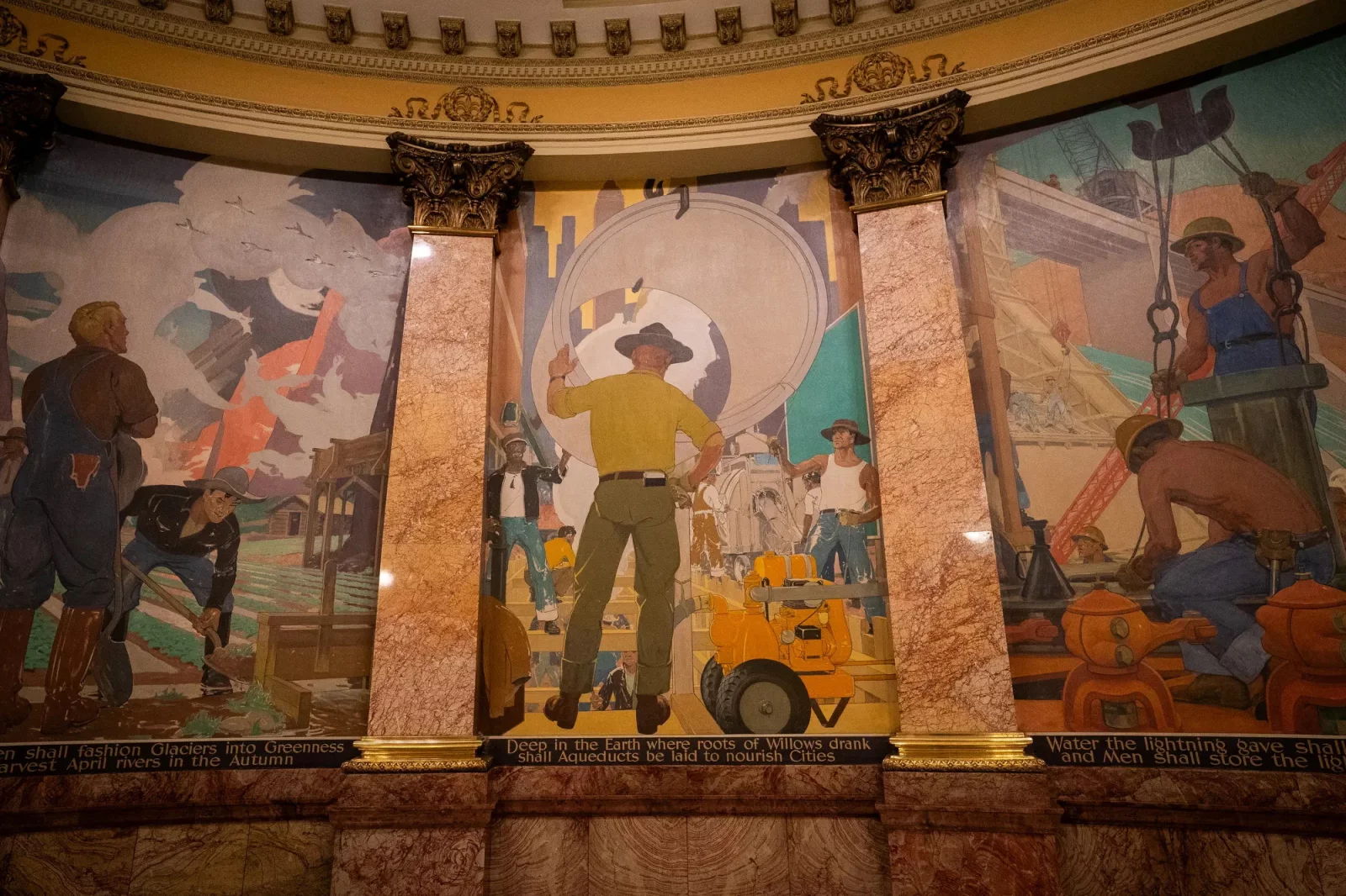 The rotunda of the Colorado State Capitol. Ferril’s prophecy that “men shall fashion glaciers into greenness” appears at bottom left. Photo by Hart Van Denburg/Colorado Public Radio News